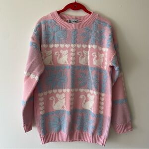 Women’s Vintage Baldiny Cat Lady Pink & Blue Sweater